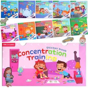 Kids Concentration Training Sticker Book Set 10-Pack Early Learning Ages 2-6 NEW